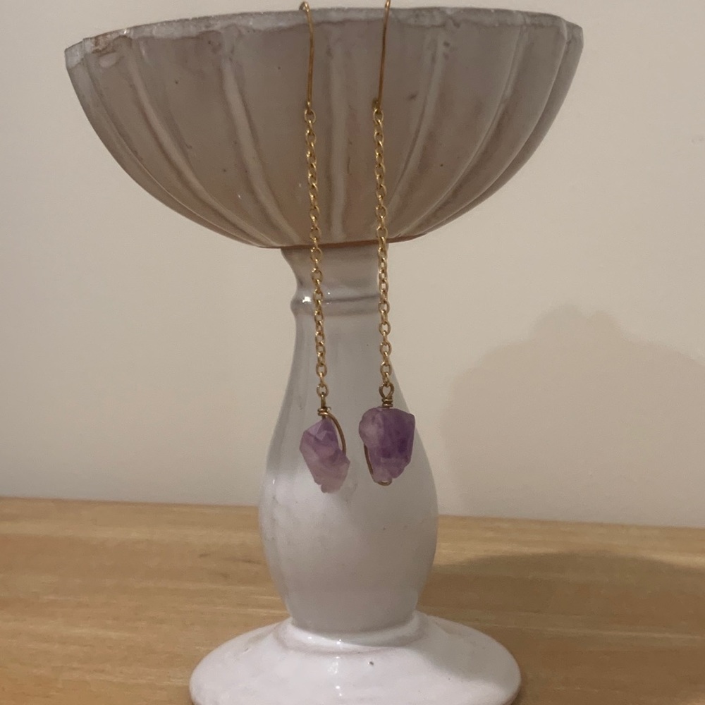 Raw Amethyst chain earrings
